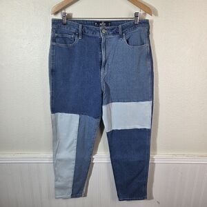 Hollister Womens Ultra High Rise Mom Jeans 32x27 Patchwork Colorblock Straight
